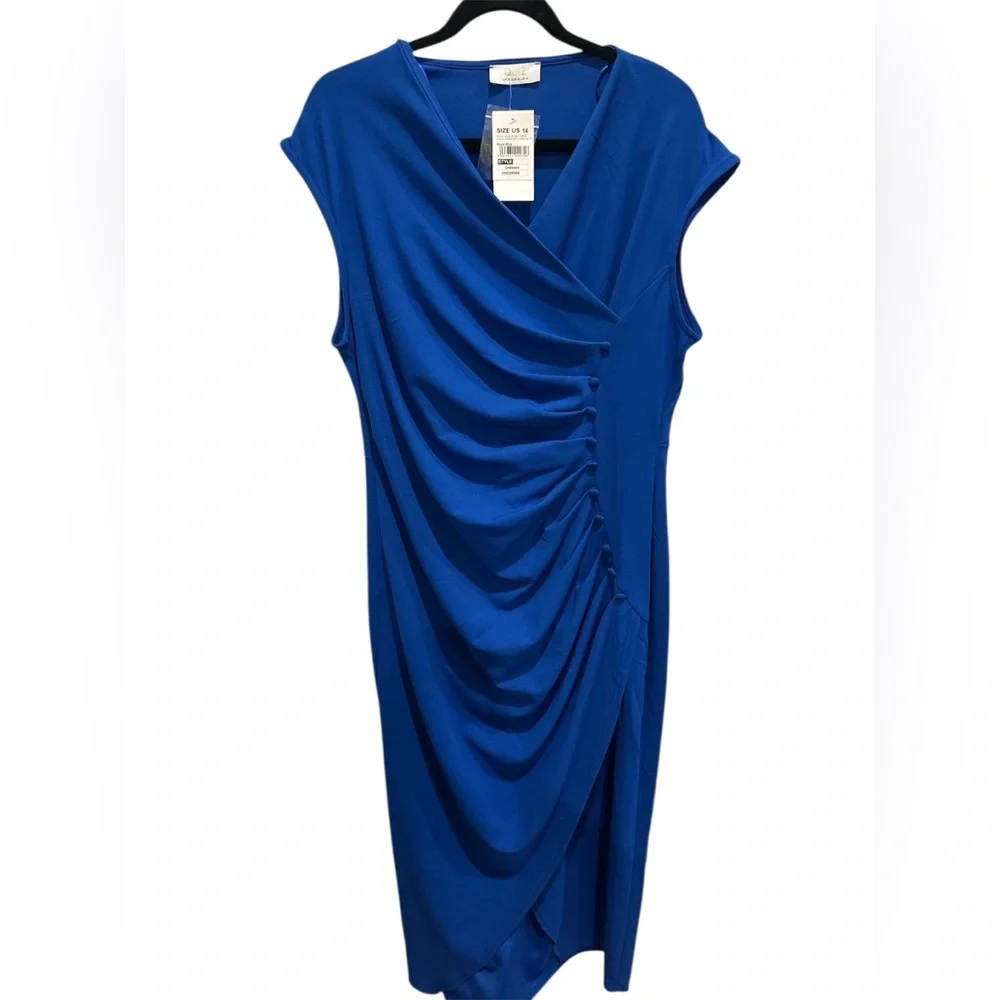 NWT Quiz Women's Scuba Crepe Blue Maxi Dress With Wrap Button Detail Size 14 - Picture 7 of 10